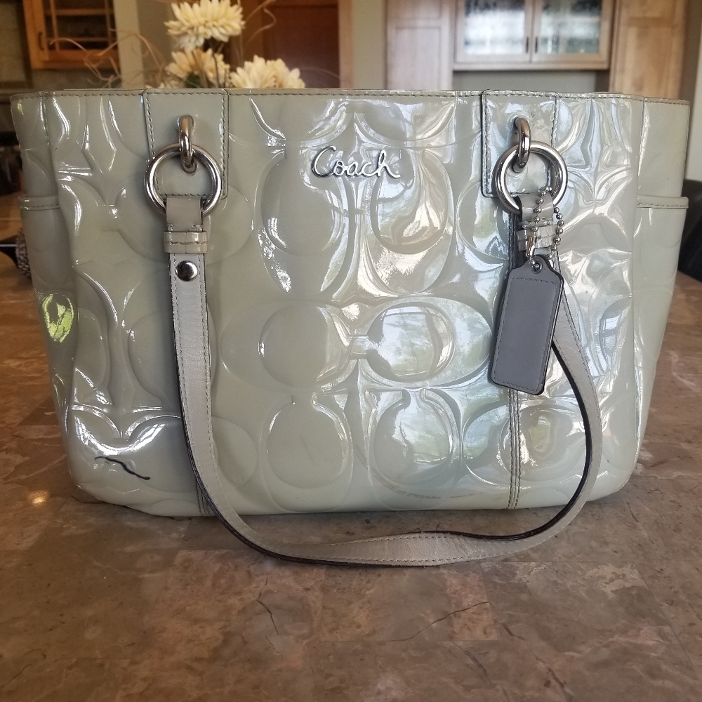 Large Grey Patent Leather Coah Purse